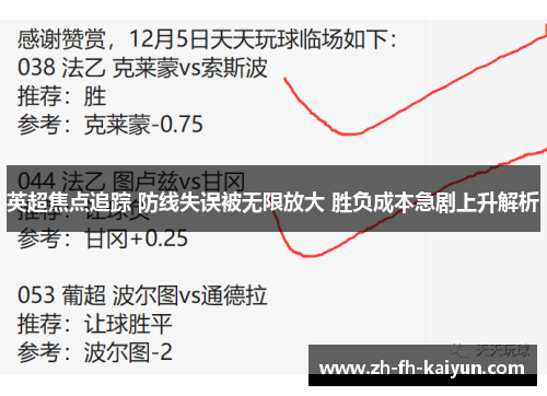 英超焦点追踪 防线失误被无限放大 胜负成本急剧上升解析 英超焦点追踪 防线失误被无限放大 胜负成本急剧上升解析